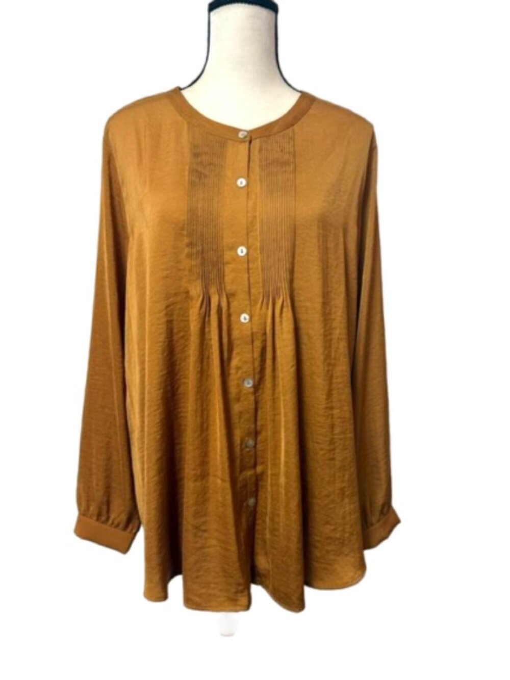2/$30 NWT LOGO by Lori Goldstein Gold Silky Button Down  Blouse Sz. XL #2374